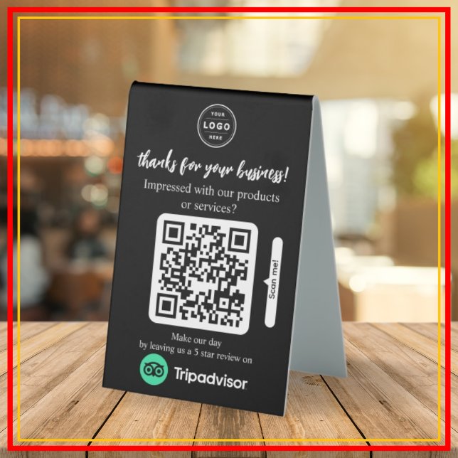 TripAdvisor-Überprüfungsanfrage mit Logo und QR-Co Tischaufsteller (Tripadvisor Review Request Card that you can personalize with your Logo and QR Code)