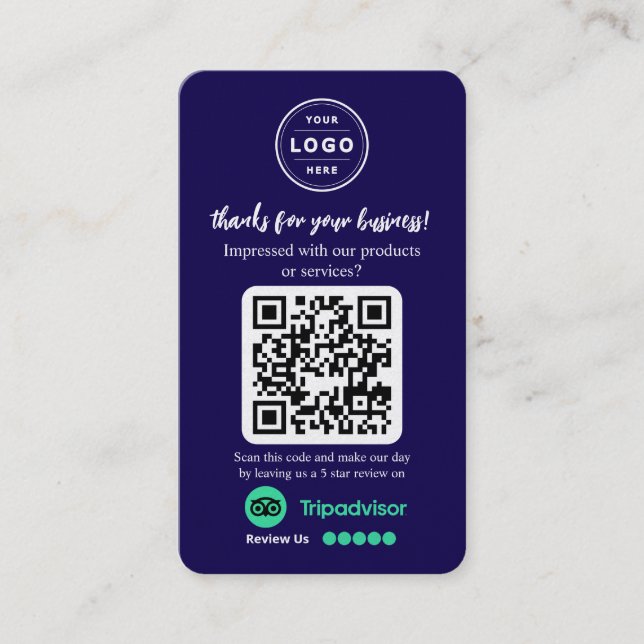 TripAdvisor-Überprüfungsanfrage mit Logo und QR-Co Visitenkarte (Vorderseite)