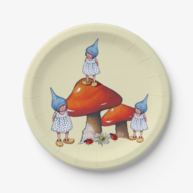 Tripet Gnomes-Mädchen, Toadstool-ursprüngliche Pappteller (Vorderseite)