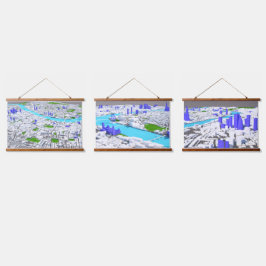 Triple 3D London Tapestes Wandteppich Mit Holzrahmen