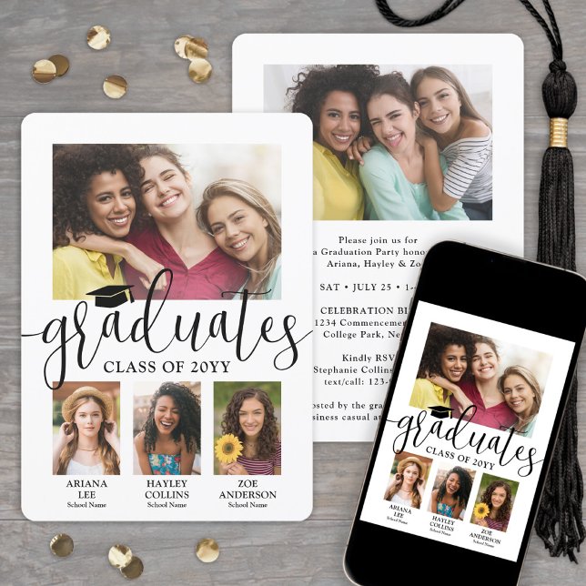 Triple Abschluss 3 Graduate Foto Collage Joint Ankündigung (Von Creator hochgeladen)