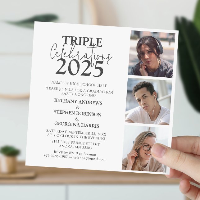 Triple Celebration 3 Photo Graduation Invitation (Créateur téléchargé)
