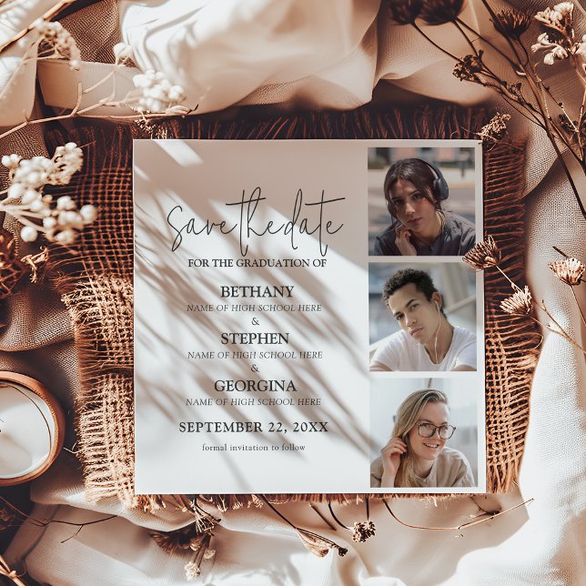 Triple Celebration 3 Photo Graduation Save The Date (Von Creator hochgeladen)