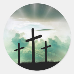 Triple Cross mit Blue Sky Hintergrund Runder Aufkleber