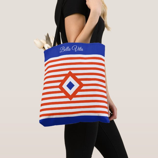 Triple Diamond auf roten und weißen Streifen Tasche (Von Nahem)