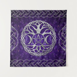 Triple Goddess mit Pentagram und Baum des Lebens Wandteppich