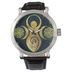 Triple Goddess mit triskele - Gold und Grün Armbanduhr
