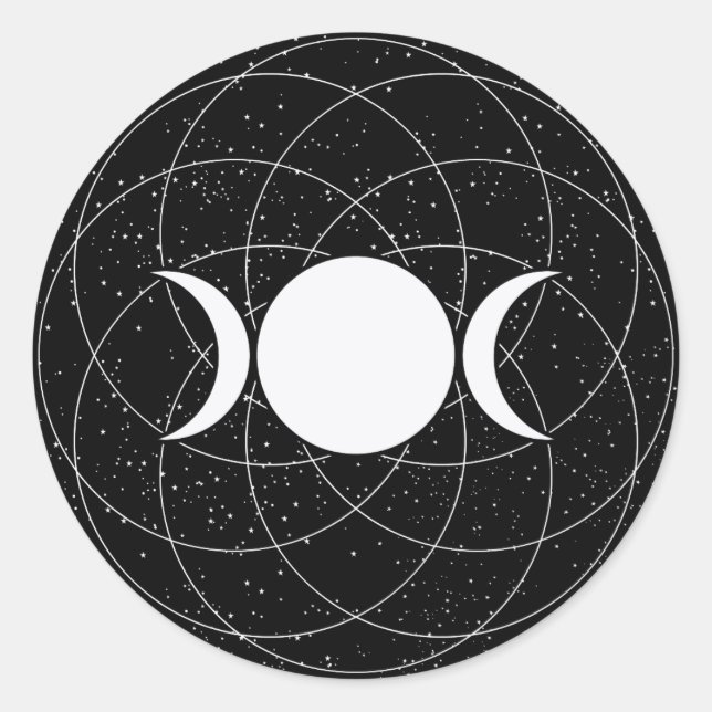 Triple Goddess Moon auf schwarz Runder Aufkleber (Vorderseite)