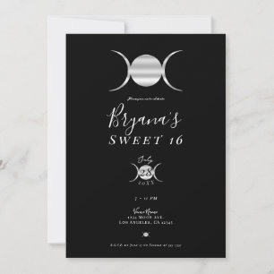 Triple-Göttin-Mondzyklus Silber & Schwarz Sweet 16 Einladung