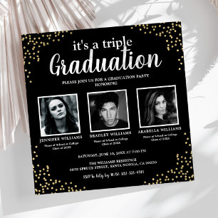 Triple Graduation Trois Photo Party Invitation