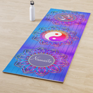 Triple Hexagon Mandalase OM Symbol Yin Yang Namast Yogamatte