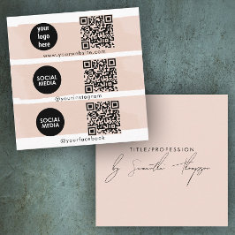 Triple Icon QR Code Social Media Logo Rosa Quadratische Visitenkarte