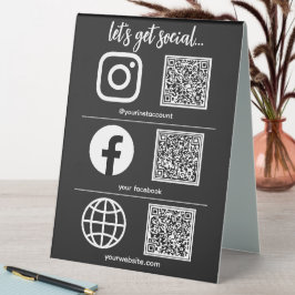 Triple Icon und QR Code Business Social Media Tischaufsteller