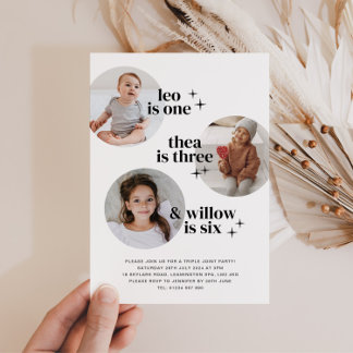 Triple Joint Birthday Einladung mit Arches