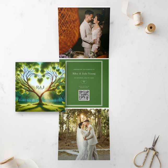 Triple moderne Ajouter une carte de Faire-part Mar (Modern Trifold Add Photo Wedding Announcement Card)