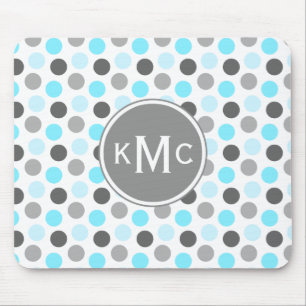 Triple Monogram Blue Gray Dots Mousepad
