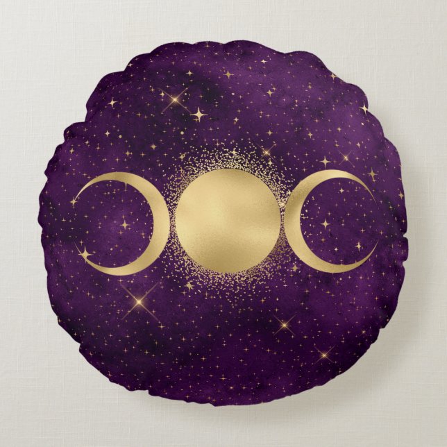 Triple Moon Celestis Lila Rundes Kissen (Vorderseite)