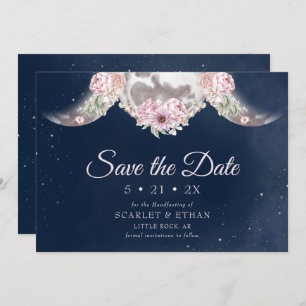 Triple Moon Dark Blue Night Sky Floral Handfasts Save The Date
