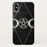 Triple Moon Geometry Pentagramm Black & White Wicc