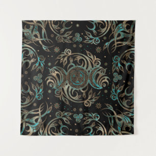 Triple Moon Glimmering Aquamarin Wandteppich