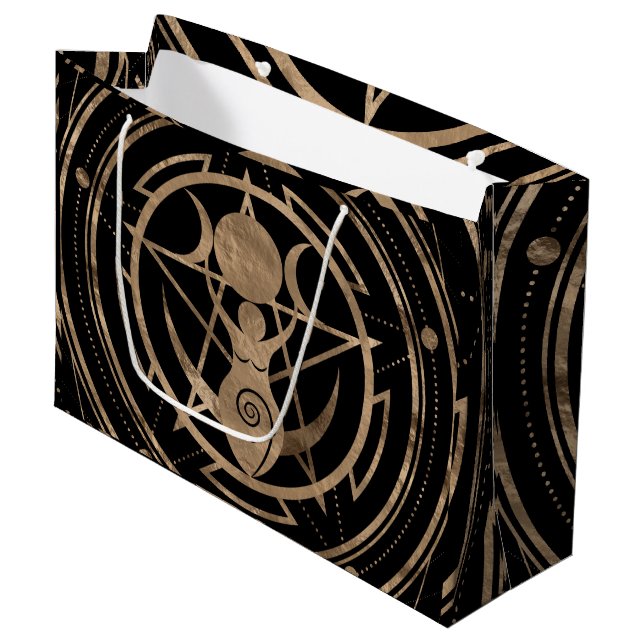 Triple Moon - Goddess - Black und Gold Große Geschenktüte (Vorderseite Schrägansicht)