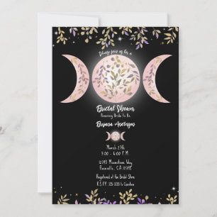 Triple Moon Goddess Botanische Schwarze Brautparty Einladung