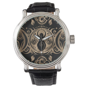 Triple Moon Goddess Gold und Schwarz Armbanduhr