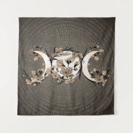 Triple Moon - Goddess - Goldenes Blossom Wandteppich