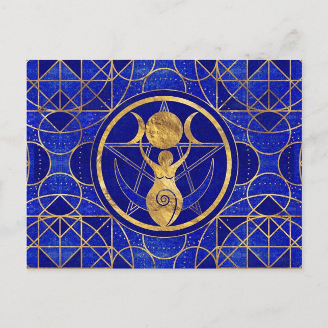Triple Moon - Goddess - Lapis Lazuli und Gold Postkarte (Vorderseite)