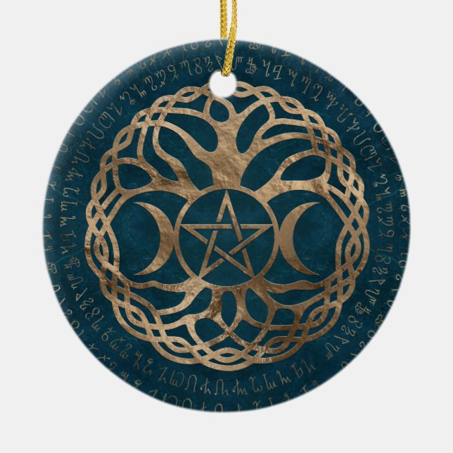 Triple Moon Goddess mit Pentagramm Keramik Ornament (Vorne)