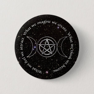 Triple Moon Goddess Wicca Pentagramm Button
