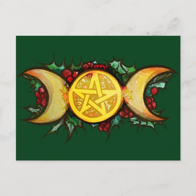 Triple Moon Holly Weihnachten Art Postkarte (Vorderseite)
