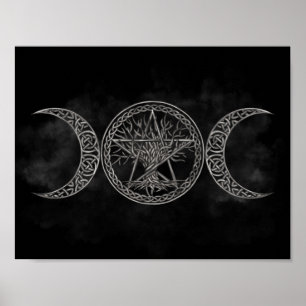 Triple Moon mit Pentagram und Baum Poster