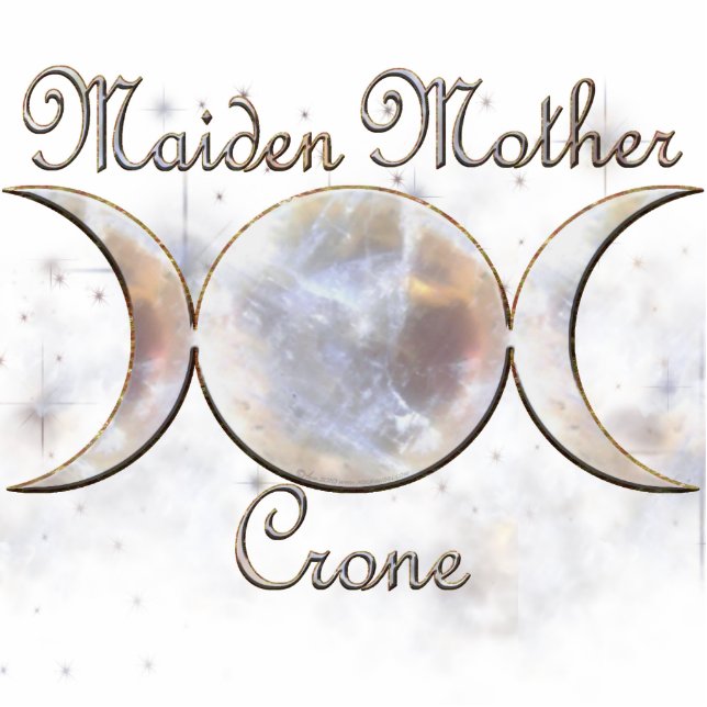 Triple Moon Moonstone, Maiden Mother Crone Freistehende Fotoskulptur (Vorne)