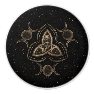 Triple Moon Ornament mit Pentagram Keramikknauf