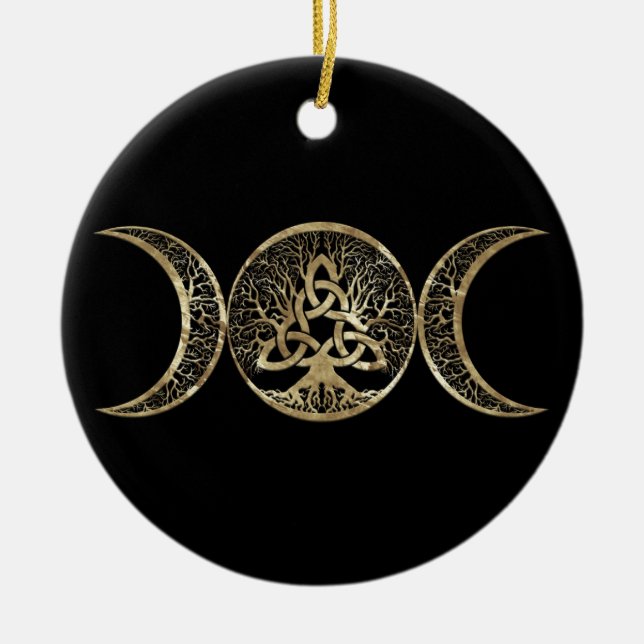 Triple Moon Tree of Life Triquetra Keramik Ornament (Vorne)