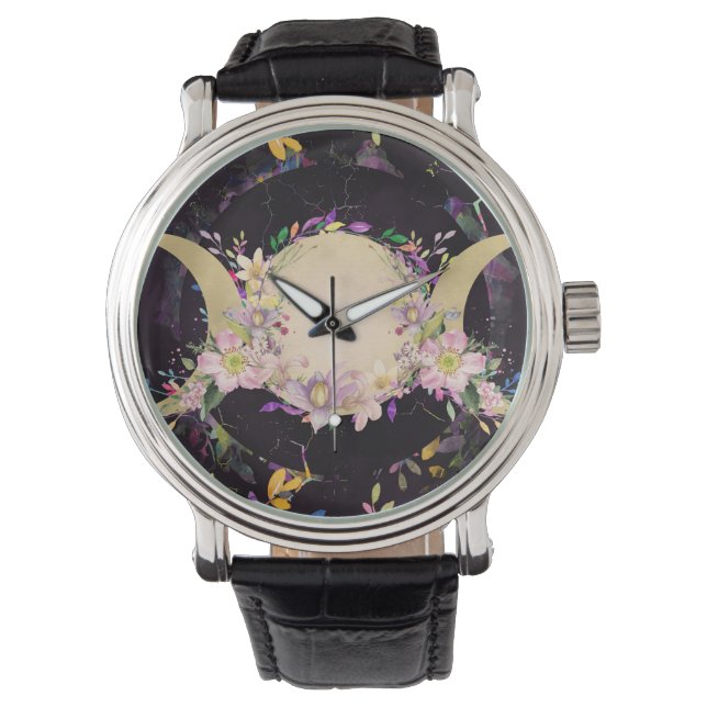 Triple Moon - Triple Goddess - Aquarell Armbanduhr (Vorderseite)