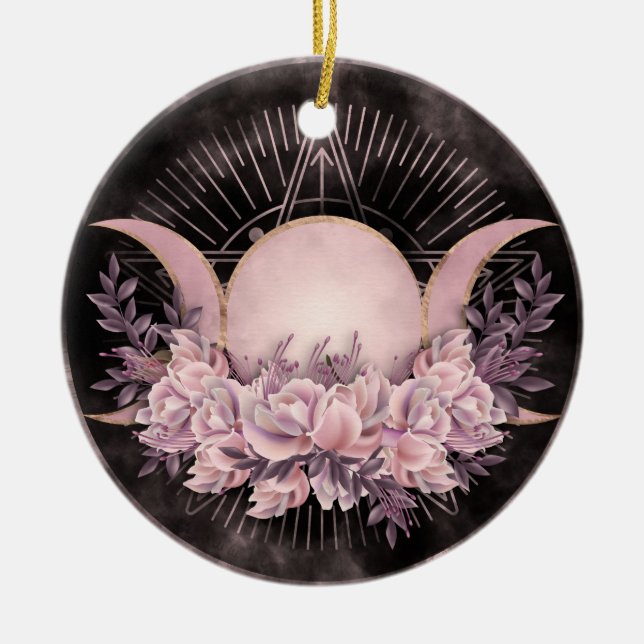 Triple Moon - Triple Goddess - Gentle Floral Keramik Ornament (Vorne)