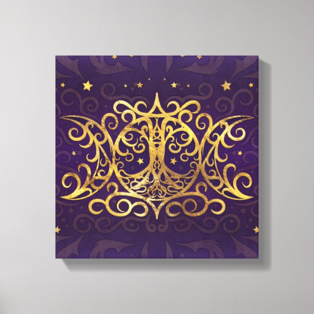 Triple Moon - Triple Goddess Gold und Lila Leinwanddruck (Vorderseite)