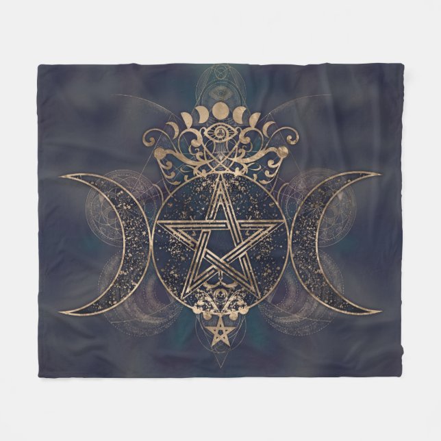Triple Moon - Triple Goddess Gold und Purple Fleecedecke (Vorderseite (Horizontal))