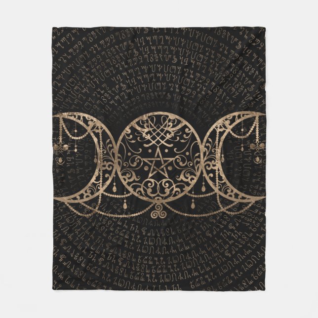 Triple Moon - Triple Goddess Gold und Schwarz Fleecedecke (Vorderseite)