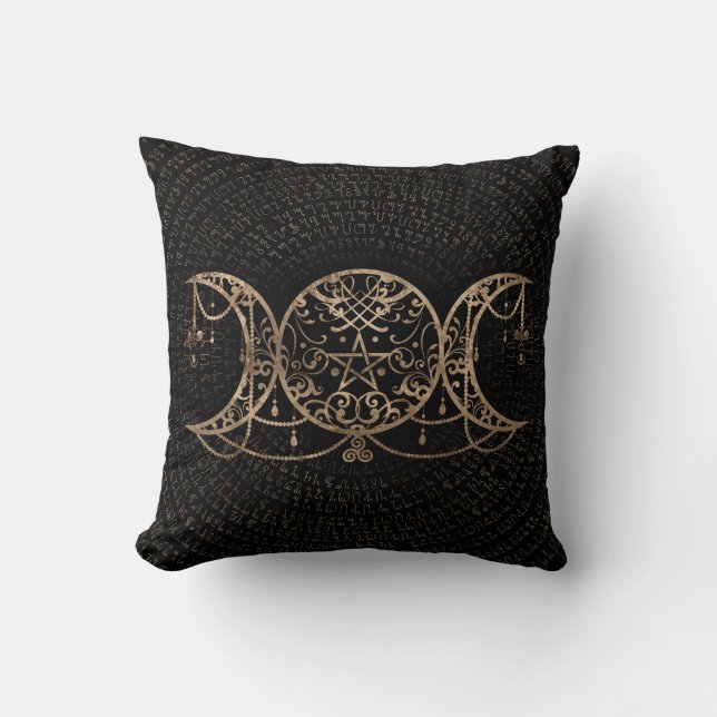 Triple Moon - Triple Goddess Gold und Schwarz Kissen (Vorderseite)