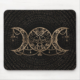 Triple Moon - Triple Goddess Gold und Schwarz Mousepad