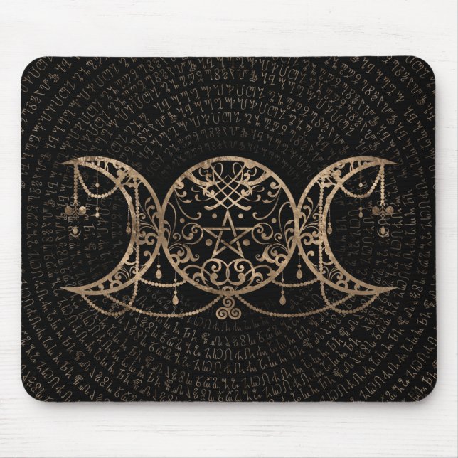 Triple Moon - Triple Goddess Gold und Schwarz Mousepad (Vorne)