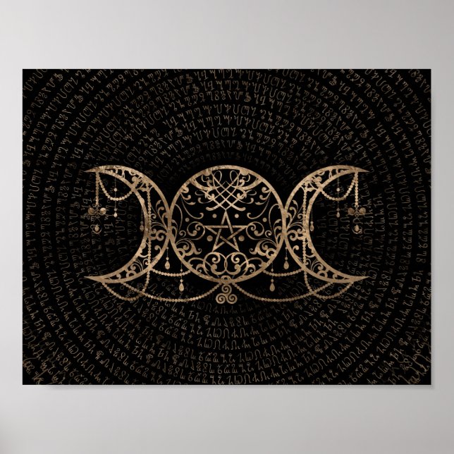 Triple Moon - Triple Goddess Gold und Schwarz Poster (Vorne)