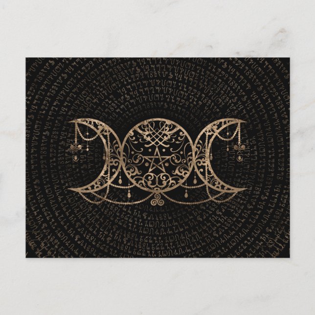 Triple Moon - Triple Goddess Gold und Schwarz Postkarte (Vorderseite)