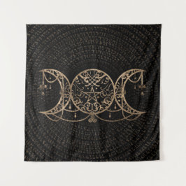 Triple Moon - Triple Goddess Gold und Schwarz Wandteppich