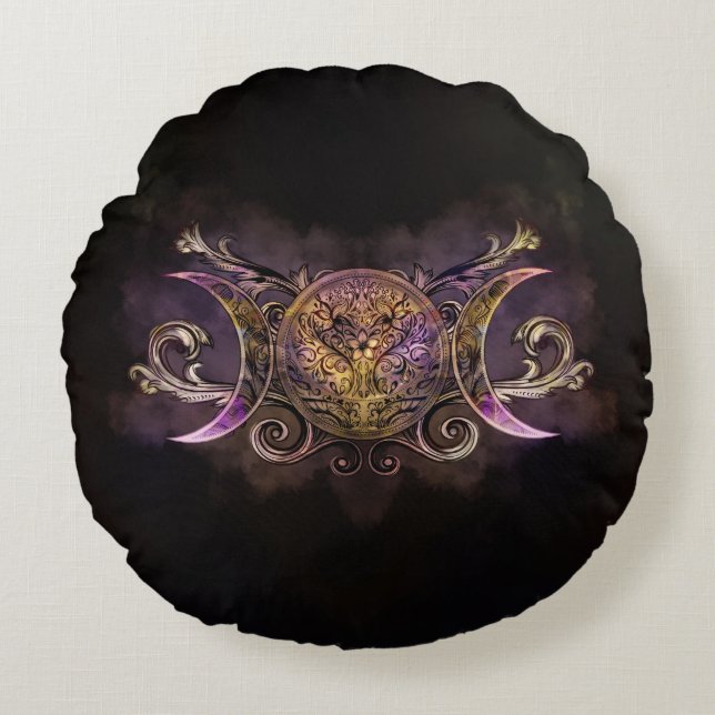 Triple Moon - Triple Goddess - Mitternachtsschimme Rundes Kissen (Vorderseite)