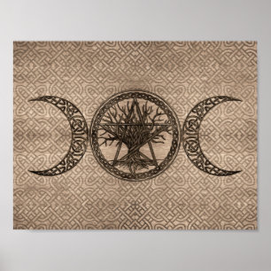 Triple Moon with pentagram and tree of life Poster