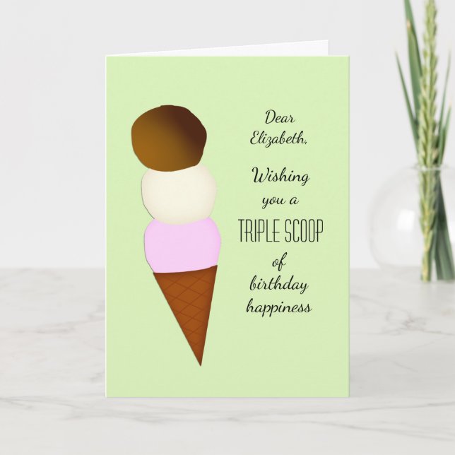 Triple Scoop Hinzufügen eines Namens Happy Birthda Karte (Vorderseite)